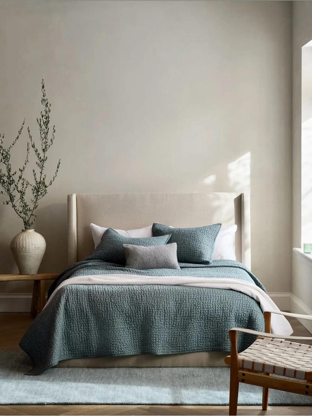 Quince Organic Cotton Hand Stitched Quilt in Ocean Full/Queen 1283